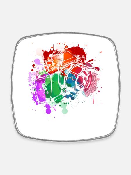 Colorful Camera Art - Square fridge magnet - white