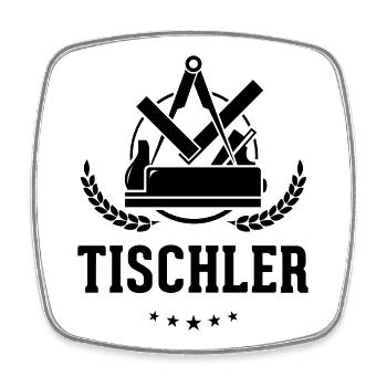 Tischler Zunftzeichen mit Schriftzug - Viereckiger Kühlschrankmagnet - Weiß - Vorne