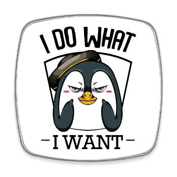 Pingouin avec chapeau : regard espiègle - Magnet carré - blanc - Devant