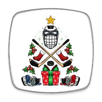 Hockey Christmas Helmet Sticks - Square fridge magnet - white - Front