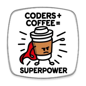 Coders + coffee = superpower (superhero) light - Viereckiger Kühlschrankmagnet - Weiß - Vorne