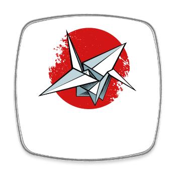 Origami crane over red circle - Square fridge magnet - white - Front