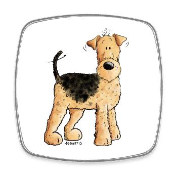 Happy Airedale Terrier I Hunde Comic - Viereckiger Kühlschrankmagnet - Weiß - Vorne