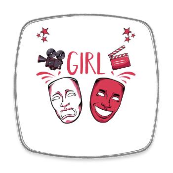 Theatre Girl Masks & Stage Motifs - Square fridge magnet - white - Front