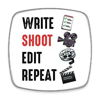 Film Shooting Set: Reel & Flap - Square fridge magnet - white - Front