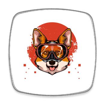 Corgi Taucher Badespaß - Viereckiger Kühlschrankmagnet - Weiß - Vorne