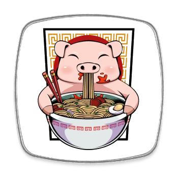 Lustiger Schwein-Nudel-Meister - Viereckiger Kühlschrankmagnet - Weiß - Vorne
