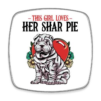 Herzbulldog mit Blüten Shar Pie - Viereckiger Kühlschrankmagnet - Weiß - Vorne