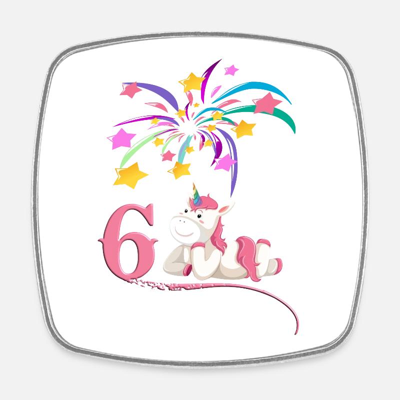 6th birthday - unicorn with fireworks - Square fridge magnet - white