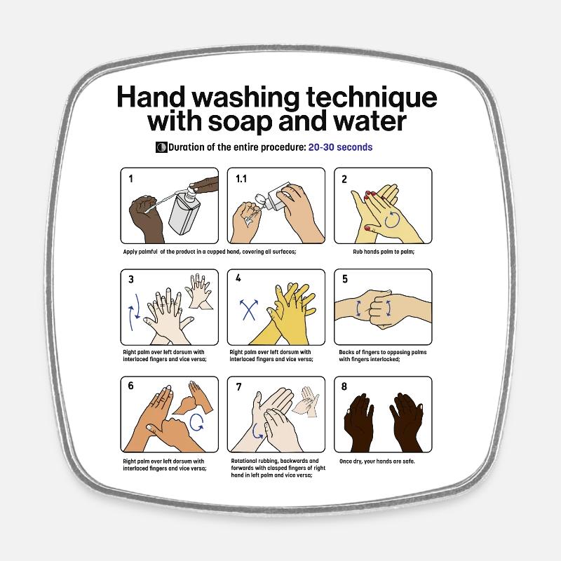 Hand Washing Instructions - Viereckiger Kühlschrankmagnet - Weiß