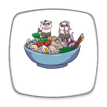 Furet dans l’illustration de la soupe de nouilles - Magnet carré - blanc - Devant