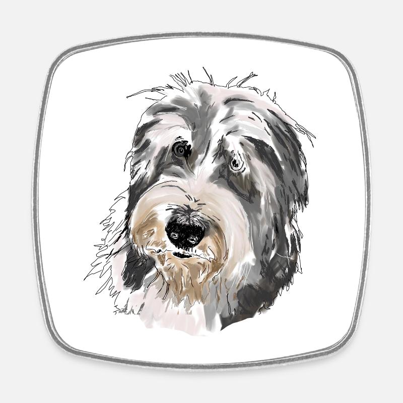 Bearded Collie - Square fridge magnet - white