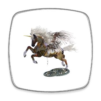 Wunderbares Steampunk-Einhorn mit Pilzen - Viereckiger Kühlschrankmagnet - Weiß - Vorne
