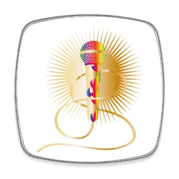 goldenes Mikrofon mit Regenbogen Elementen - Viereckiger Kühlschrankmagnet - Weiß - Vorne