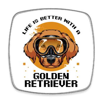 Hund Golden Retriever Taucher mit orangenem Kreis - Viereckiger Kühlschrankmagnet - Weiß - Vorne