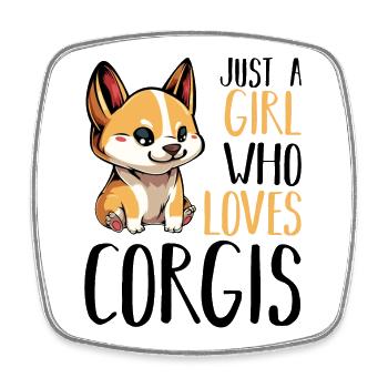 Corgi Mädchen liebt Hunde - Viereckiger Kühlschrankmagnet - Weiß - Vorne