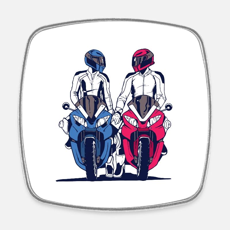 Motorradpaar Liebe - Viereckiger Kühlschrankmagnet - Weiß