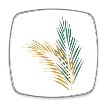 a green and a golden palm leaf - Square fridge magnet - white - Front
