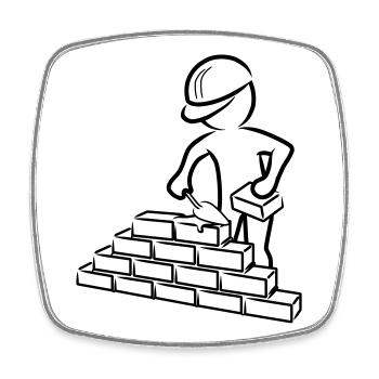 Construction worker with trowel, mortar and wall - Square fridge magnet - white - Front