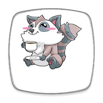 Funny raccoon drinking coffee - Square fridge magnet - white - Front