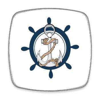 Anchor with hard port steering wheel - Square fridge magnet - white - Front