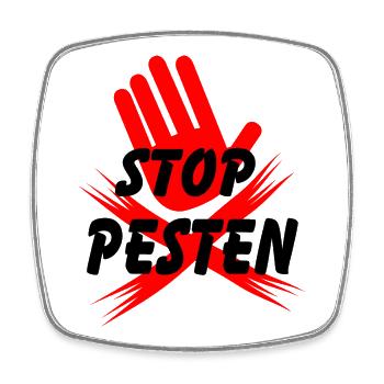 Stoppen Sie das Mobbing von Hand und Kreuzlogo Niederländischer Text - Viereckiger Kühlschrankmagnet - Weiß - Vorne