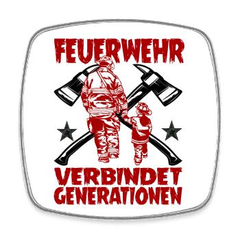 Feuerwehr Großfamilie Papa und Sohn - Viereckiger Kühlschrankmagnet - Weiß - Vorne