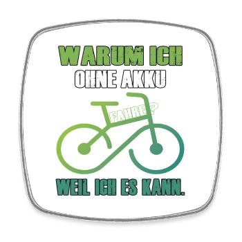 Humorvolles Fahrrad-Motiv ohne Akku - Viereckiger Kühlschrankmagnet - Weiß - Vorne