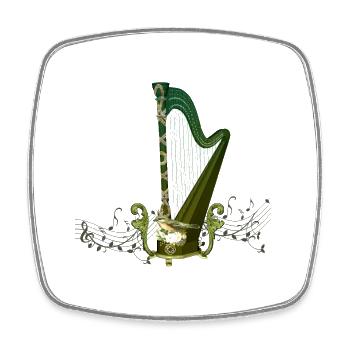Harpe celtique avec noeud celtique et fleurs avec oiseau - Magnet carré - blanc - Devant
