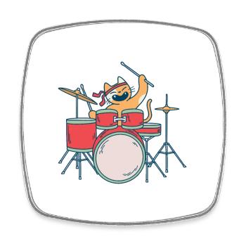 Katze Katzen Musik Cat Drummer Schlagzeug Band - Viereckiger Kühlschrankmagnet - Weiß - Vorne