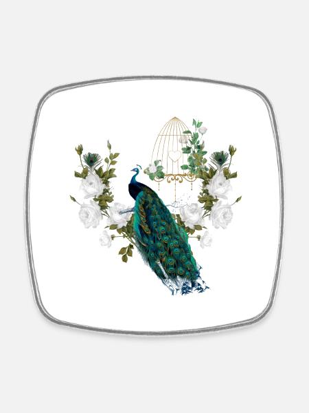 Magnifique paon, vintage - Magnet carré - blanc