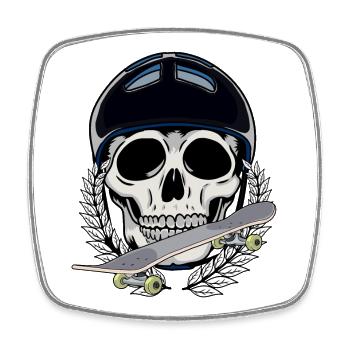 Sportsman Sports Skating Skater Skull Skateboard - Square fridge magnet - white - Front