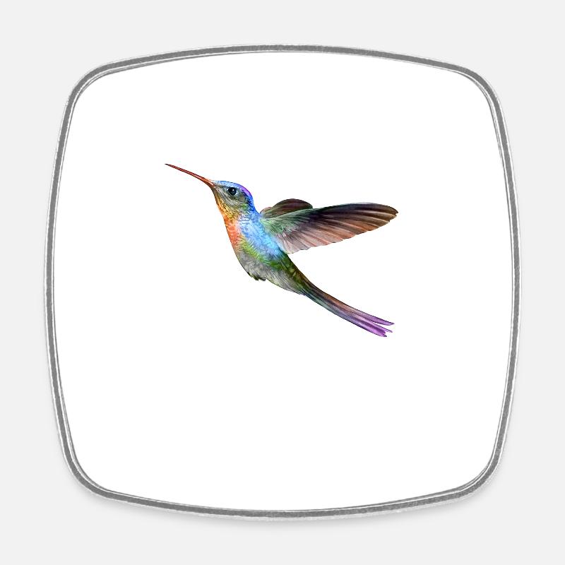 Colorful hummingbird in flight - Square fridge magnet - white