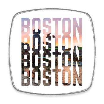 Boston Skyline Lettering - Square fridge magnet - white - Front