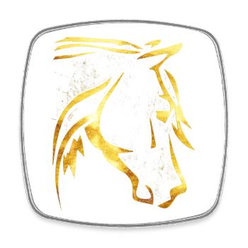 Reiten - Reiter - Pferdekopf - Goldenes Pferd - Viereckiger Kühlschrankmagnet - Weiß - Vorne