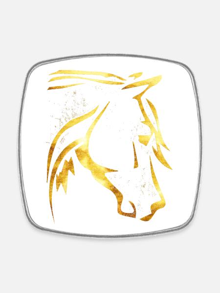 Équitation - Cavalier - Tête de cheval - Cheval d’or - Magnet carré - blanc