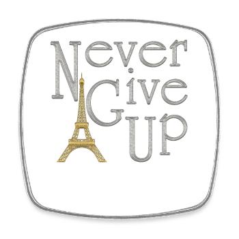 NEVER GIVE UP Silber Eiffelturm Gold - Viereckiger Kühlschrankmagnet - Weiß - Vorne