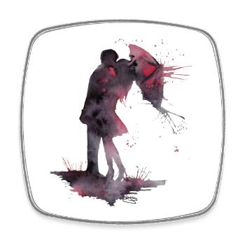 Love and Kiss Watercolor - Square fridge magnet - white - Front