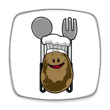 Potato cook cooking hat Cooking spoon potatoes - Square fridge magnet - white - Front