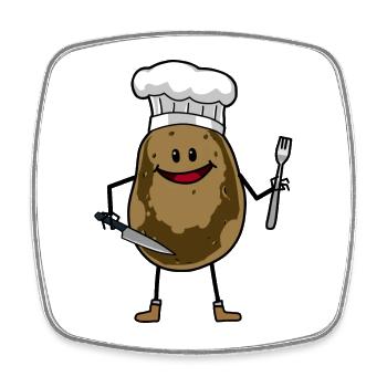 Pomme de terre Chef Chapeau de Chef Couteau de Chef Cuisine - Magnet carré - blanc - Devant