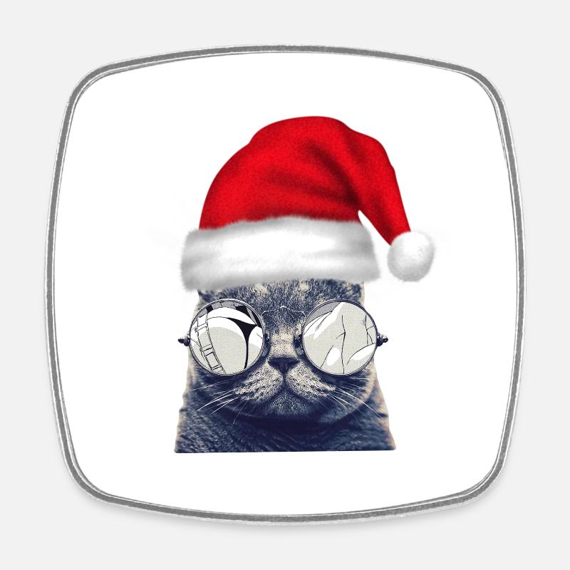 Christmas Cat Glasses - Square fridge magnet - white