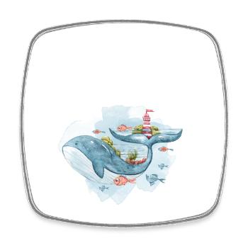 MOIN Wal Leuchtturm Wasserfarben - Viereckiger Kühlschrankmagnet - Weiß - Vorne
