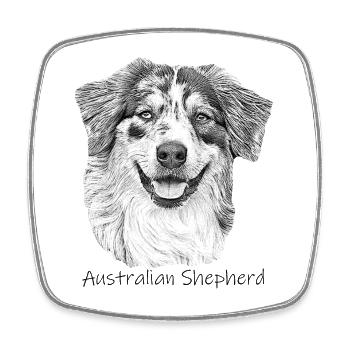 Australia Shepherd drawing walking dog Shepherd - Square fridge magnet - white - Front