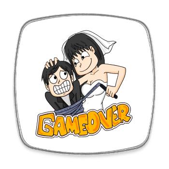Game Over Hochzeit lustig Geschenk - Viereckiger Kühlschrankmagnet - Weiß - Vorne