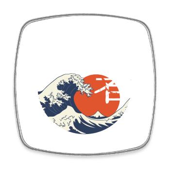 Kanji wave and red sun - Square fridge magnet - white - Front