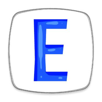 Letter E initial letter blue - Square fridge magnet - white - Front