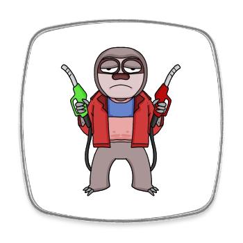 Gas station attendant sloth gas station - Square fridge magnet - white - Front