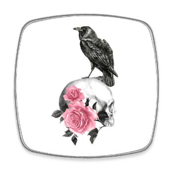 Crâne avec roses et corbeau - Magnet carré - blanc - Devant