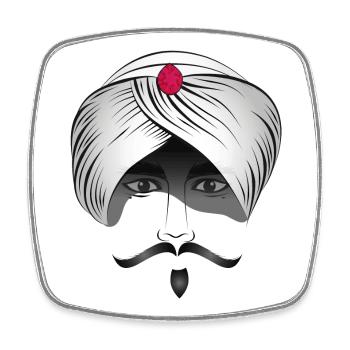 geheimnisvoller Turban mit männlichem Gesicht - Viereckiger Kühlschrankmagnet - Weiß - Vorne