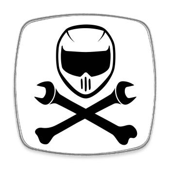 Sports motorcycle helmet with cooking wrench - Square fridge magnet - white - Front